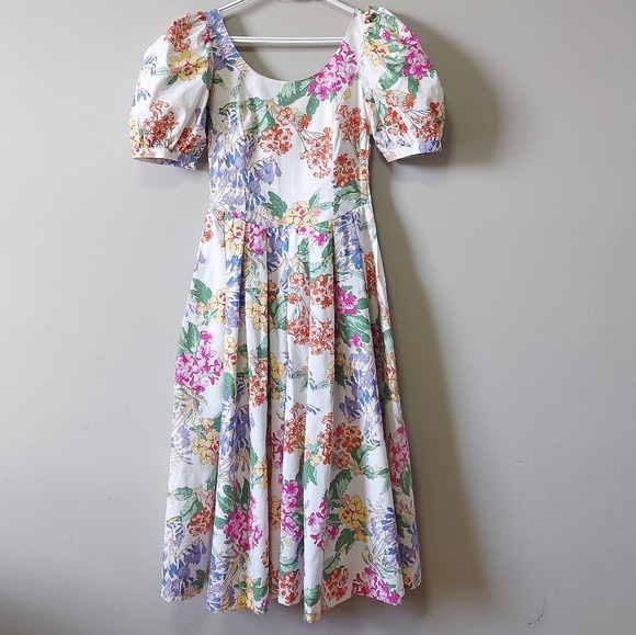 Laura Ashley Dresses & Skirts - Laura Ashley Vintage 1980s Cotton Prairie Peasant Puff Sleeves Pleated Size 10
